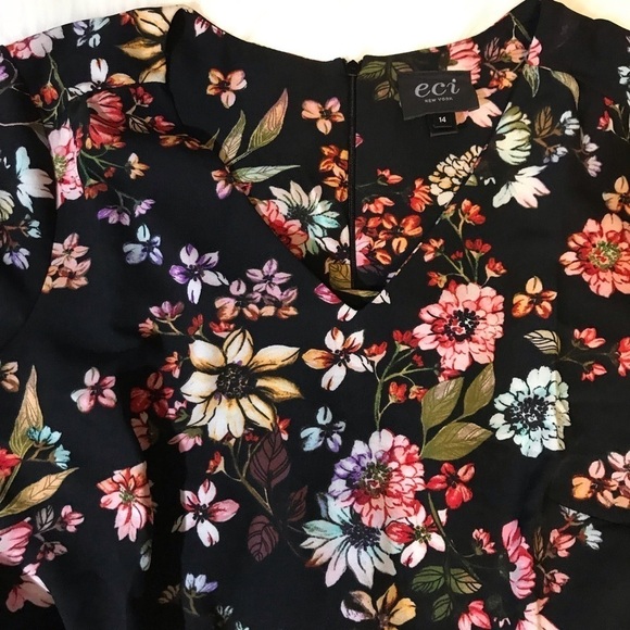 ECI Floral Print Waist Tie Jumpsuit Blk Multi 14 - Picture 4 of 6